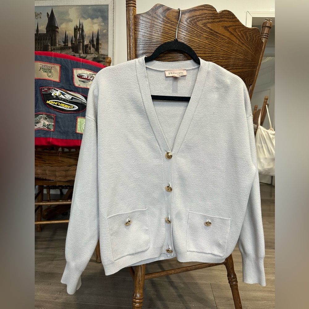 Philosophy Light Blue Cardigan with Gold Buttons